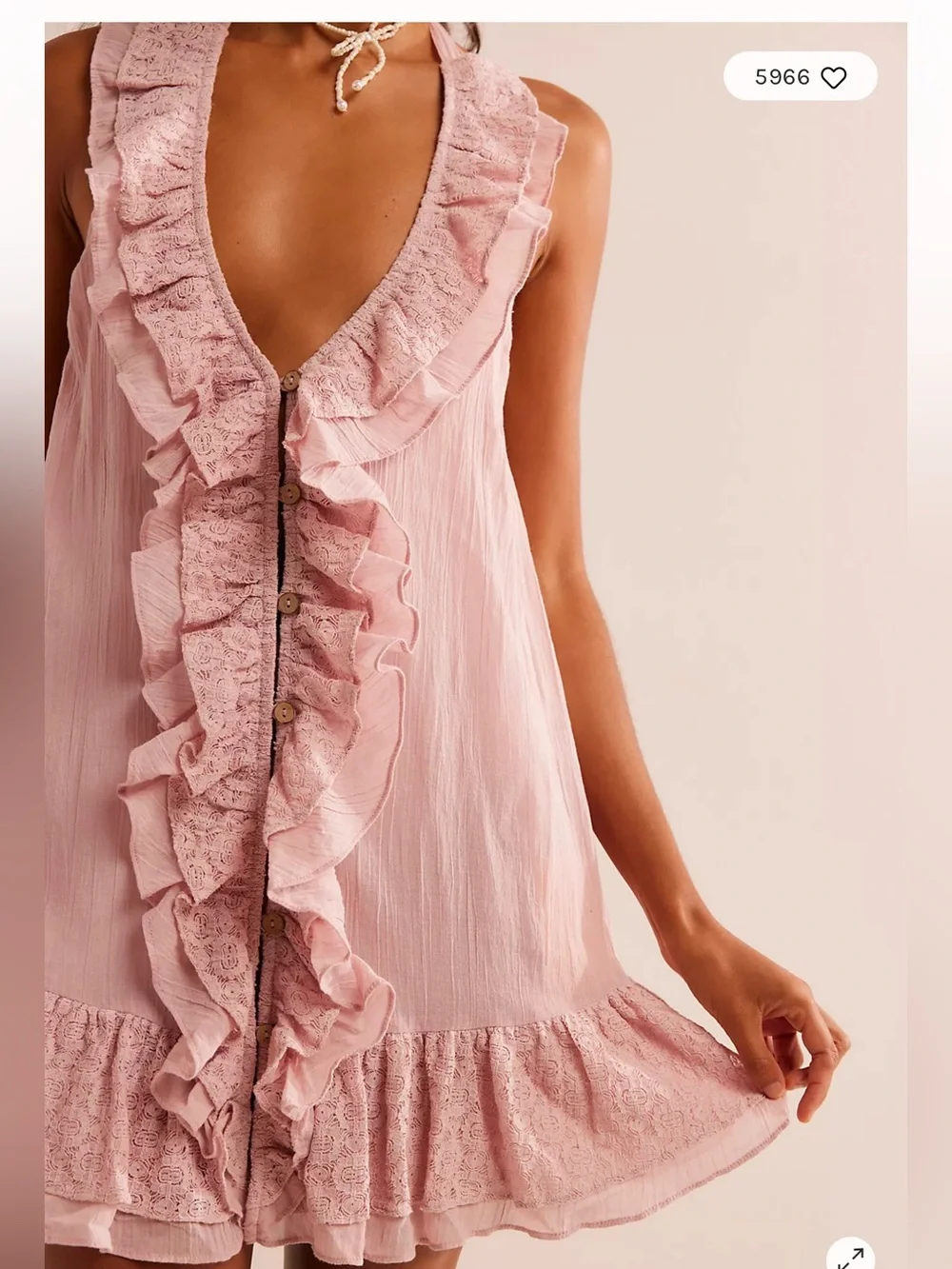 Free People Misa Tunic Ruffles Halter Open Back Mini Dress S